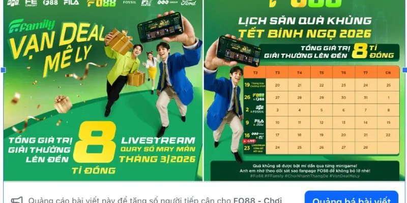 Hình ảnh thông báo hợp tác giữa FO88 và các thương hiệu F được đăng tải trên fanpage chính thức